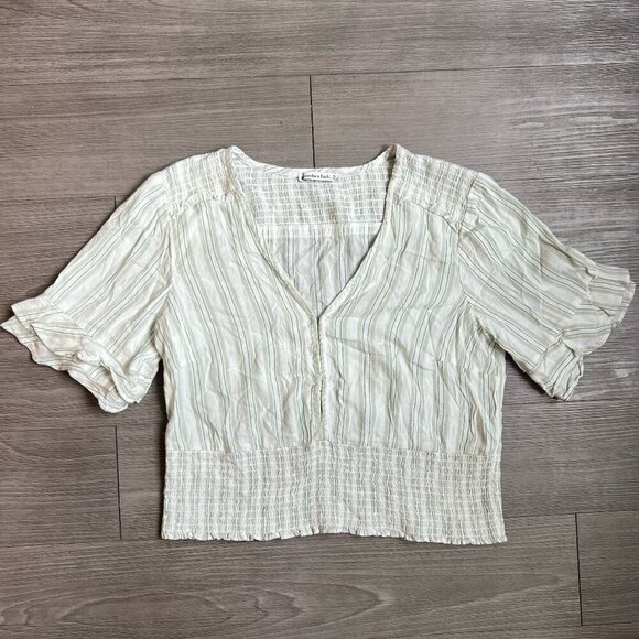 Abercrombie & Fitch Green & White Striped Smocked Blouse Size XL - Picture 1 of 5